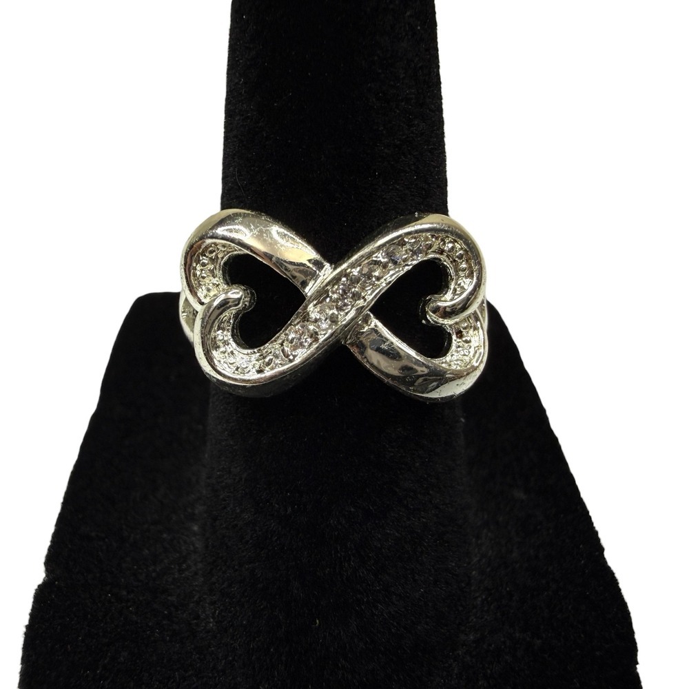 Fashion Infinity Heart Ring Clear Crystal Stones Silver Tone Love Promise Size 6